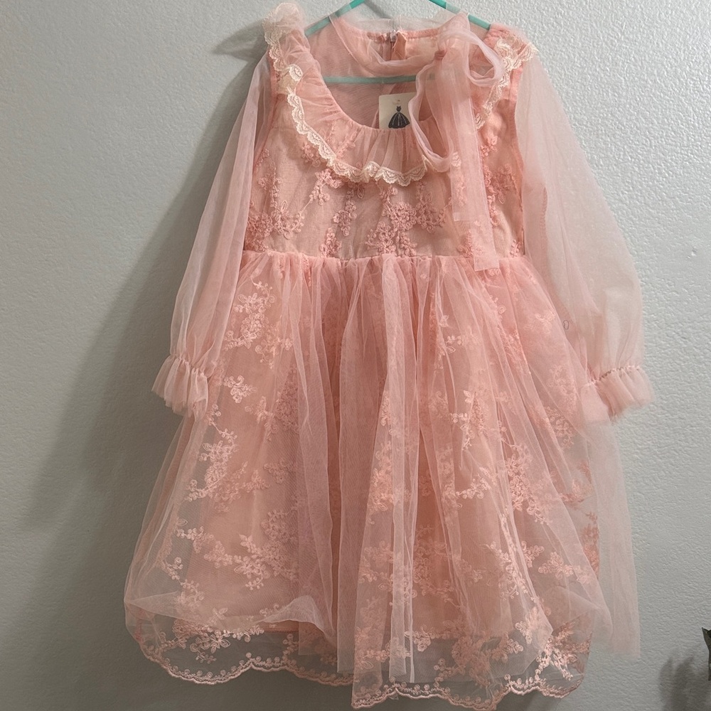 Pink Lace Long Sleeve Dress Victorian style babydoll